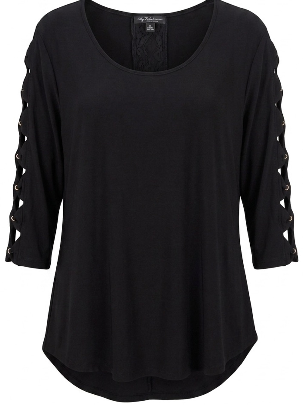Corvia | Black Gold Button Sleeve Top | 3/4 Sleeve Stretch Blouse | Size 1X